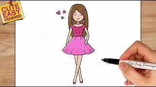 How to Draw a Barbie Doll | How to Draw a Cute Girl Step by Step Easy Drawings