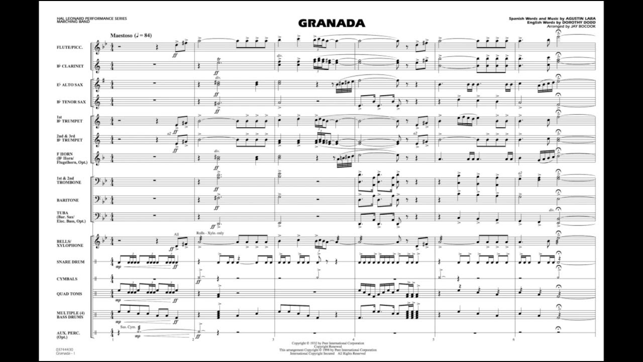 Granada Arranged By Jay Bocook Chords Chordify