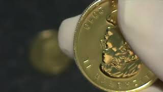 Đồng tiền Vàng 9999, 24K Canada. Đồng tiền làm bằng vàng nguyên chất 99.99% Canadian Maple Gold Coin