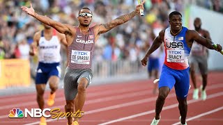 De Grasse DENIES USA gold with epic anchor leg to win 4x100 world title | NBC Sports