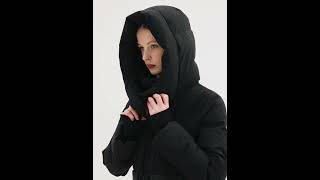 Hooded Gathered Waist Goose Down Coat #GooseDownCoat#WinterWarmth#HoodedDownJacket #StylishWinte