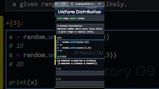 Uniform Distribution , random number in numpy with python #short #python #education #numpy #array