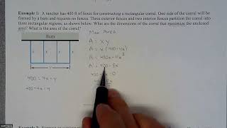 Calc 1 - Optimization – Max Area Given Perimeter