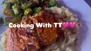 COOKING WITH TT!!! (Honey Teriyaki Glazed Salmon, HomeMade Mashed Potatoes, And Brussel Sprouts!!)