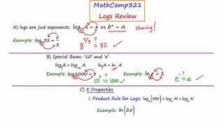 MathCamp321: Calculus - Review of Logs (part 1) [5.1]