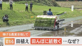 「稼げる農業」目指し…変わる田植え　苗と同時に紙を敷く　なぜ？