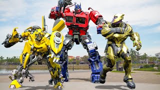 Optimus Prime e Bumblebee vs Lord Thanos batalham no futuro Tecnologia Ação VFX