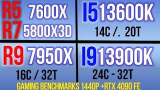 I5 13600K VS R7 5800X3D VS R5 7600X VS I9 13900K VS R9 7950X 1440P GAMING BENCHMARKS  + RTX  4090 FE