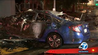 Bank erupts in flames after driver loses control, slams into building in Torrance I ABC7