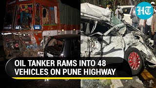 Pune: Oil tanker rams into 48 vehicles; Wreckage piles up on highway | Horrific accident on cam