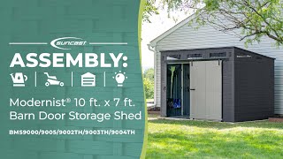 Suncast Modernist® 10 ft. x 7 ft. Barn Door Storage Shed Assembly Video