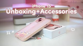 NEW iPhone  15 (pink) 🍎📦 aesthetic unboxing asmr + cute accessories + usb c flash drive test