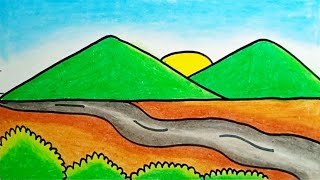 How To Draw Easy Scenery |How To Draw Mountain Natural Scenery Easy With Oil Pastels