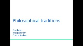 Main philosophies in business and social sciences (Positivism, Interpretivism, Critical Realism)