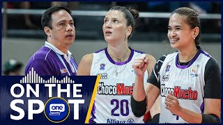 Coach Dante Alinsunurin, Zoi Faki, and Mean Mendrez after winning Set 5 vs. Chery Tiggo | #OnTheSpot