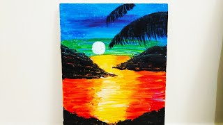 Easy Abstract Sunset Acrylic Painting for Kids | Simple Abstract Painting tutorial for Beginners