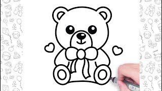 Teddy Bear Drawing Easy Step by Step | Cute Drawings