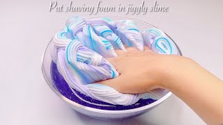 【ASMR】シェービングクリームをたぷたぷスライムに混ぜてコリコリ切る📏✂️【音フェチ】Put shaving foam in jiggly slime 물 슬라임에 거품을 넣는다