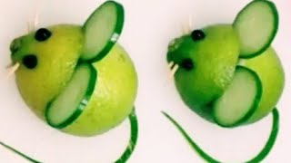 ♦লেবু দিয়ে ইঁদুর তৈরিSalad decoration ideas,Art in fruit/vegetables carving &garnishing.Lemon mouse,