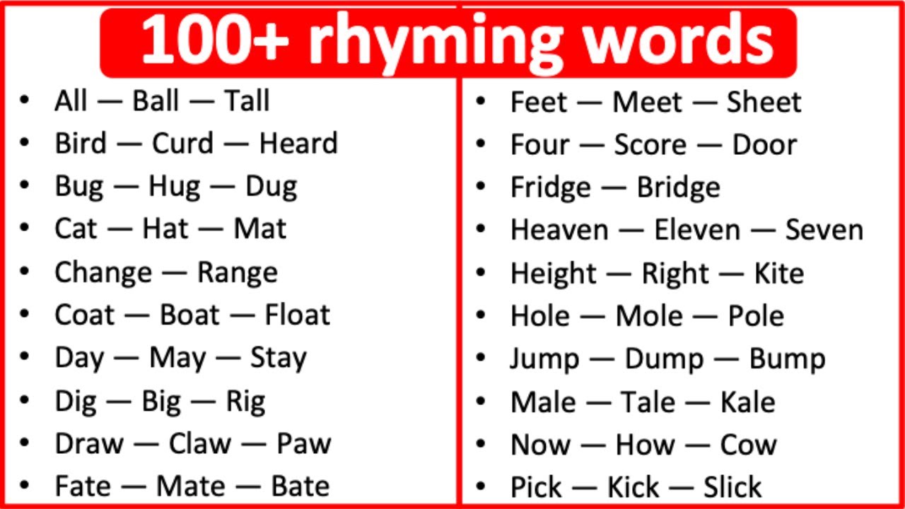 10 Examples Of Rhyming Words