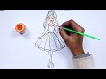 cute barbie girl drawing for kids painting u0026 coloring for kids toddlers let s draw together