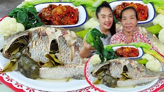 นึ่งปลานิลมันๆ จั้มแจ่วปลาร้ามะกอก ลวกผักแซ่บๆกับอิแม่ #mukbang #eating #คู่แม่ลูก #eatingshow