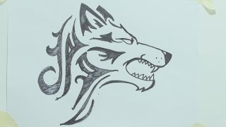 How to draw a tribal wolf head tattoo رسم ذئب #1