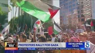 Thousands rally in West L.A. in support of Palestinians