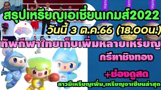 #สรุปเหรียญเอเชี่ยนเกมส์2022ล่าสุด 3ต.ค.(18.00น.) ทัพกีฬาไทยเก็บเหรียญเพิ่ม,กรีฑาชิงทอง+ดูสด อาเซียน