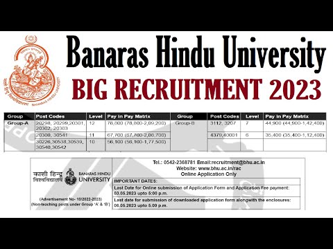 BANARAS HINDU UNIVERSITY DIRECT RECRUITMENT 2023, GROUP A & B POST ...