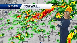 Some storms could be strong with a few possibly becoming severe Tuesday night