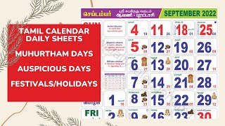 Tamil Calendar September 2022 | Holidays, Muhurtham, Auspicious Date \u0026 More