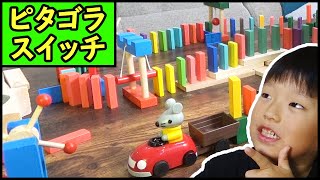 ママと一緒にピタゴラ装置を作ったよ ドミノ くみくみスロープ 積み木