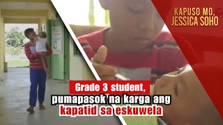 Grade 3 student, pumapasok na karga ang kapatid sa eskuwela | Kapuso Mo, Jessica Soho