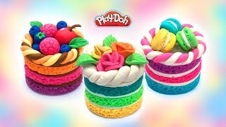 Play Doh Cakes Set. DIY How to Make Dolls Play Doh Food