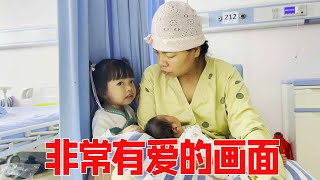 大姐每天都带孩子们去医院看望妈妈和妹妹，小苹果和妹妹在一起很有爱，幸福的一家人！【乡村大姐】