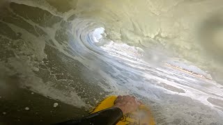 SLABBY SATURDAY // POV // SANDY SHORE-BREAK BARRELS ON SUNNY WINTER DAY