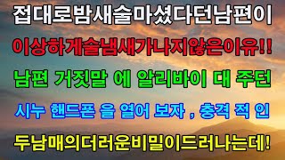 실화사연-접대로 밤새 술마셨다던 남편이 이상하게 술냄새가 나지 않은 이유!! 남편 거짓말에 알리바이 대주던 시누 핸드폰을 열어보자, 충격적인 두남매의 더러운 비밀이 드러나는데!!