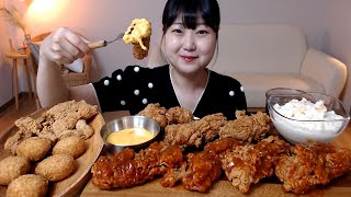 바삭한 양념치킨 블랙라벨치킨 KFC 맥앤치즈볼 닭껍질튀김 코올슬로 먹방Yangnyeom chicken Seasoned spicy chicken Mukbang Eatingsound