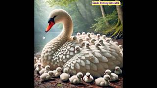 A beautiful swan mother bird 🦢 with cute babies #birdslover #beautifulbirds #birdsounds #aibirds