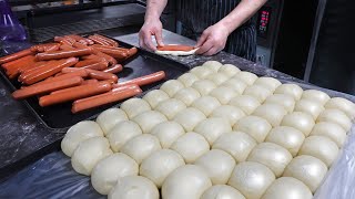 Giant Sausage & Pepperoni Pizza Cheese Bomb Bread - Korean street food