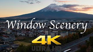 【Window Scenery 4K 】 Mt. Fuji over the Highway at Sunset【No Looping】