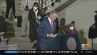 Mayor De Blasio Holds Walk-Out Ceremony At City Hall