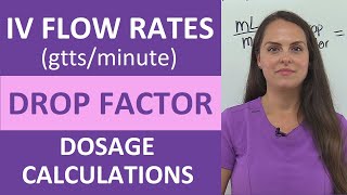 IV  Drip Flow Rates Drop Factor gtts/minute Dosage Calculations Nursing | NCLEX
