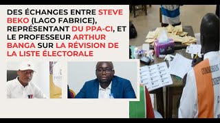 Des échanges entre Steve Beko, représentant du PPA-CI, et le pr Arthur Banga sur la révision de...