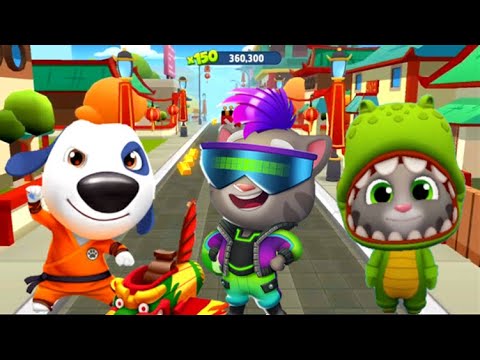 TALKING TOM GOLD RUN VS TOM TIME RUSH – DINO TOM VS KUNFU HANK – JUEGO COLORES DIVERTIDOS – DIBUJOS ANIMADOS