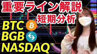 【短期テクニカル分析】BTC,NASDAQ,BGB重要ライン解説！ 仮想通貨 米国株