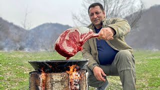 Juicy Steak Cooked on a Finnish Candle! Wild Cuisine in the Mountains of Azerbai