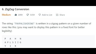 ZigZag Conversion || Problem No. 6 || Leetcode || Medium