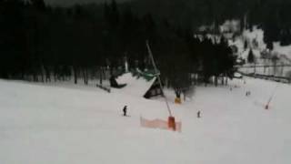 Skiing down hill in Harrachov